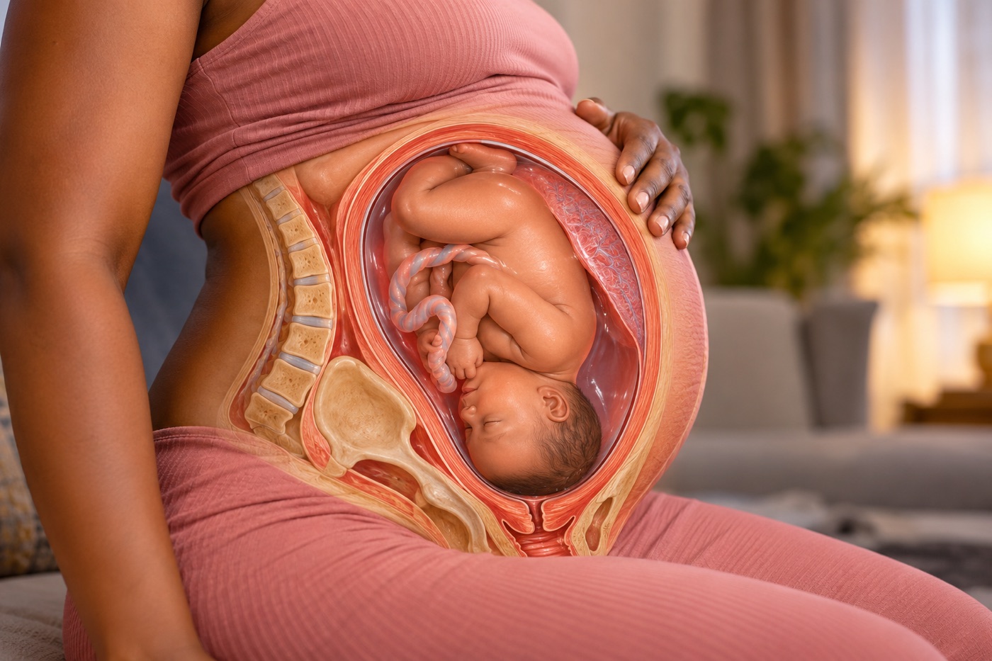 Le bébé tête en bas dans le ventre de sa maman